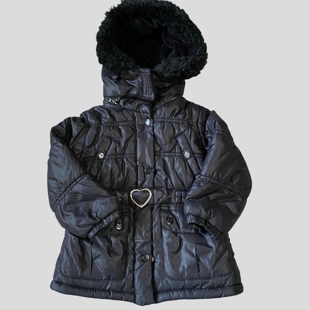 London Fog Girls Black Puffy Hooded Fleece Lined Winter Coat-Sz-3T
